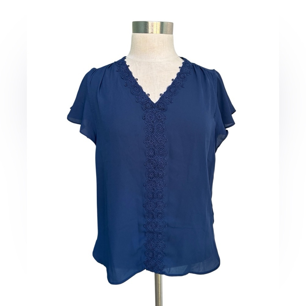Counterparts navy flutter sleeve blouse
